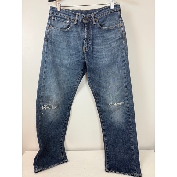 Levi's 505 Mens Jeans Blue Straight Fit‎ Button Fly Distressed Size 32x30 - Picture 2 of 16